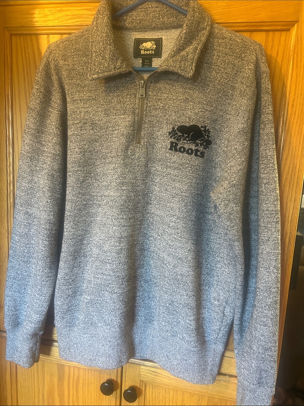 Roots Men's Heather Gray Half-Zip Sweater with Logo